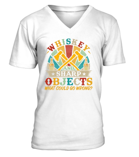 Vintage Style Whiskey and Sharp Objects - Funny V-Neck T-shirt
