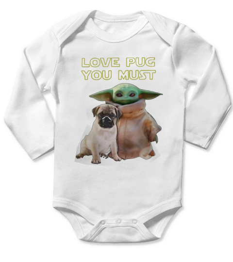 Baby Yoda Love Pug You Must Long Sleeve Baby One-Piece