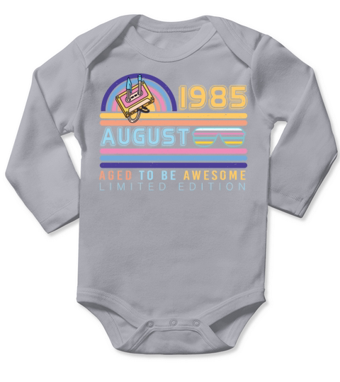 Birthday Greeting August 1985 Long Sleeve Baby One-Piece