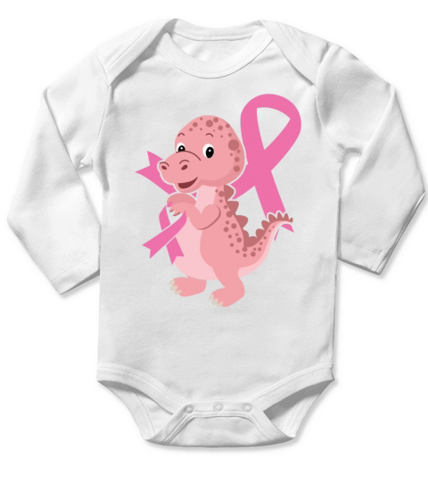 Breast Cancer Awareness Month Dinosaur Lover Dino Long Sleeve Baby One-Piece