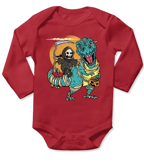 Creepy Grim Reaper Mummysaurus Trex For A Trick Or Long Sleeve Baby One-Piece
