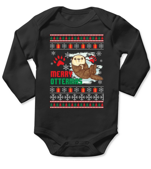 Merry Ottermas Funny Otter Lovers Christmas Long Sleeve Baby One-Piece