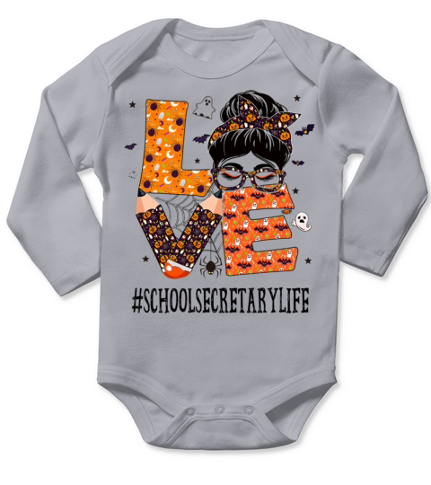 School Secretary Love Messy Bun Pumpkin Long Sleeve Baby One-Piece
