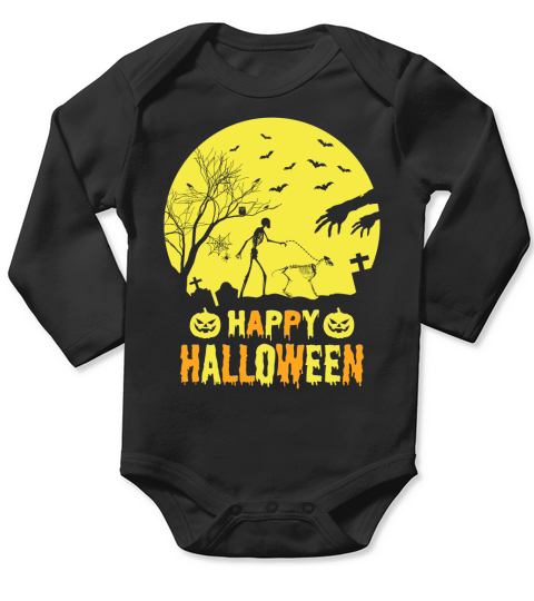 Skeleton Walking Golden Retriever Funny Halloween Long Sleeve Baby One-Piece