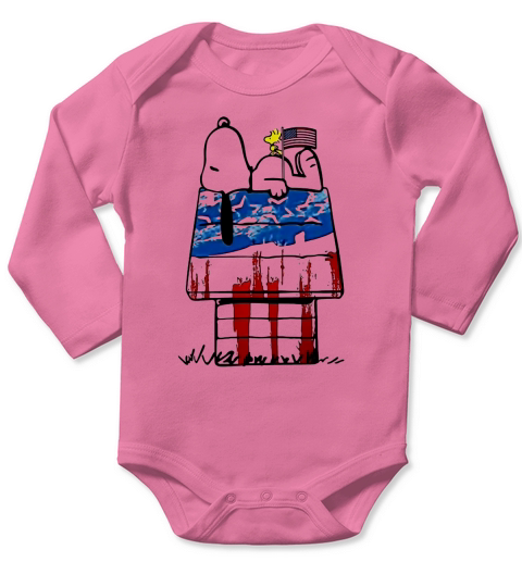 Snoopy woodstock house American flag 4th of july Independence day shirtn Long Sleeve Baby One-Piece