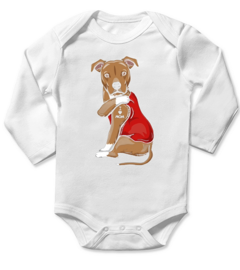 Staffordshire Terrier I Love Mom Tattoo shirt Long Sleeve Baby One-Piece