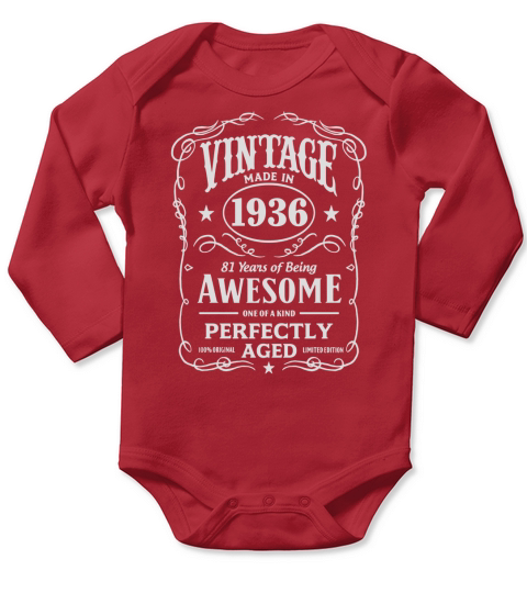Vintage Made In 1936 Birthday Gift T-Shirt Long Sleeve Baby One-Piece
