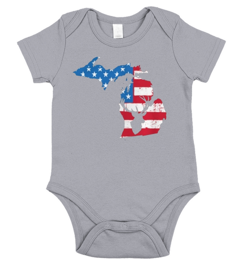 American Flag Michigan Deer Hunting Patriotic T-Shirt Short Sleeve Baby One-Piece