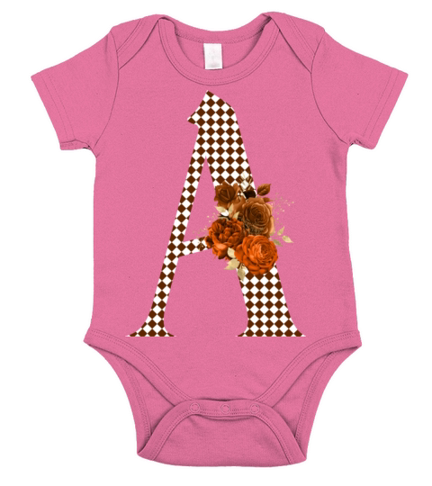 Harlequin Brown Floral Monogram Letter A Short Sleeve Baby One-Piece