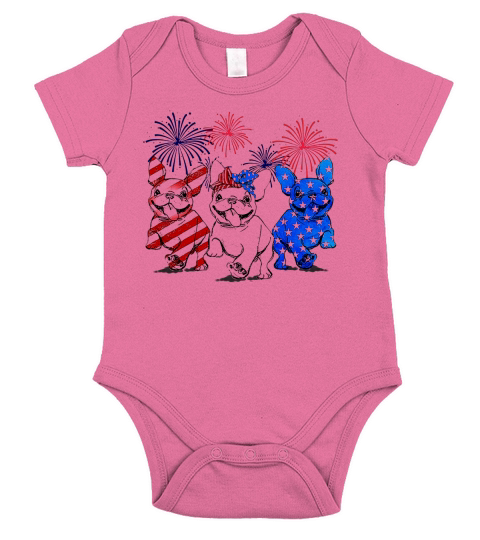 Independence day 4th of July French bulldog beauty America flag Short Sleeve Baby One-Piece