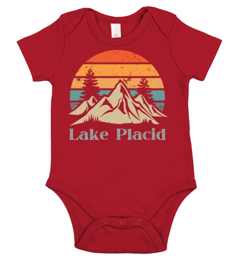 Lake Placid Retro Vintage Mountain Sunset Outdoors Short Sleeve Baby One-Piece