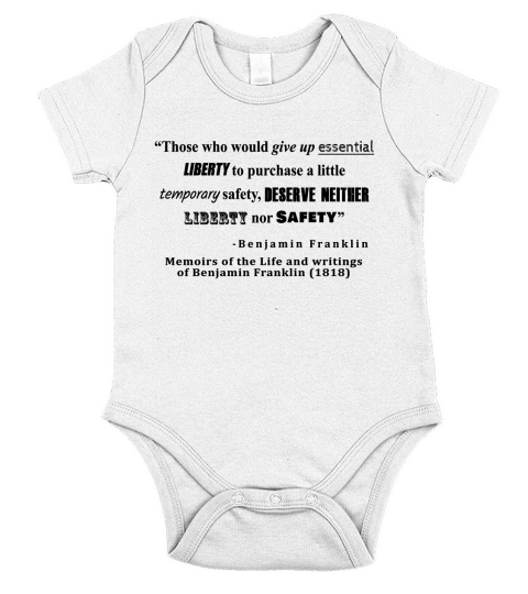 Liberty and Security Benjamin Franklin Quote Short Sleeve Baby One-Piece