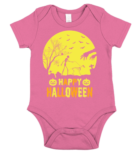 Skeleton Walking Golden Retriever Funny Halloween Short Sleeve Baby One-Piece
