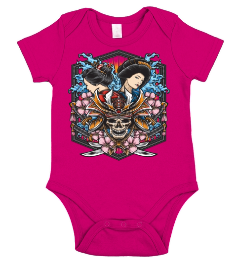 skull samurai with geisha Short Sleeve Baby One-Piece