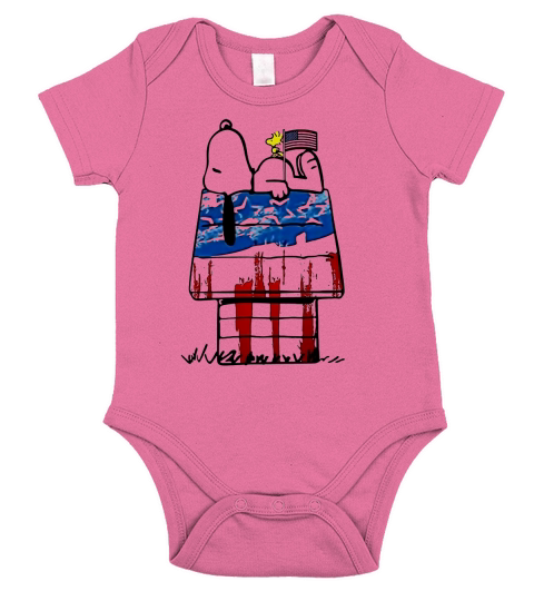 Snoopy woodstock house American flag 4th of july Independence day shirtn Short Sleeve Baby One-Piece