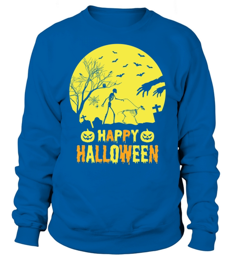 Skeleton Walking Golden Retriever Funny Halloween Sweatshirt Unisex