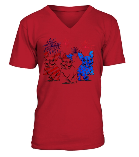 Independence day 4th of July French bulldog beauty America flag V-Neck T-shirt