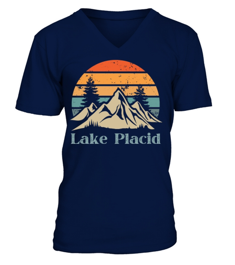 Lake Placid Retro Vintage Mountain Sunset Outdoors V-Neck T-shirt