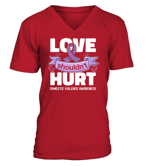 Love Shouldnt Hurt Purple Ribbon V-Neck T-shirt