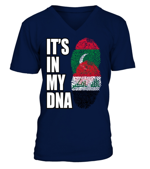 Maldivian And Iraqi Mix Heritage DNA Flag V-Neck T-shirt