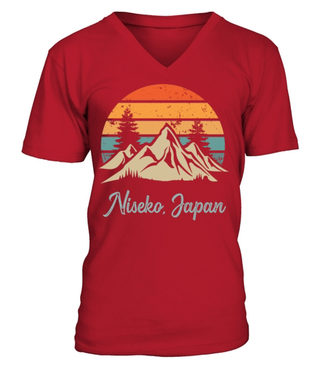 Niseko Japan Retro Vintage Mountain Sunset Outdoor V-Neck T-shirt