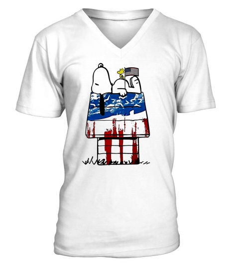 Snoopy woodstock house American flag 4th of july Independence day shirtn V-Neck T-shirt