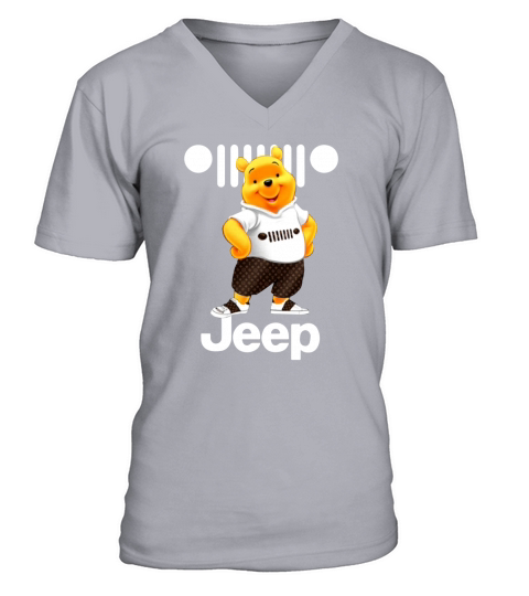 Winnie the Pooh with Jeep American Automobiles Brand V-Neck T-shirt