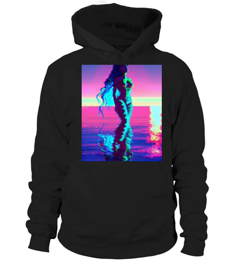 Mermaid Portrait Vaporwave Outrun 80s Reflecting Hoodie Unisex