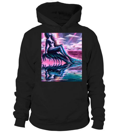 Mermaid Portrait Vaporwave Outrun 80s Reflecting Hoodie Unisex