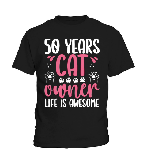 50 Year Old Cat Dad Lover 50th Birthday Cat Mom Kids T-Shirt