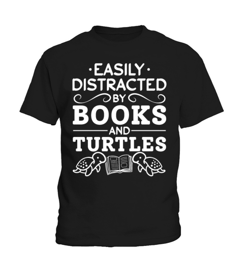 Easily Distracted By Books And Turtles Book And Kids T-Shirt