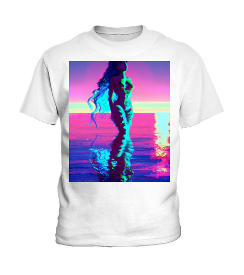 Mermaid Portrait Vaporwave Outrun 80s Reflecting Kids T-Shirt