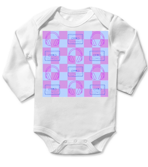 1980s Music Checkerboard - blue and purple Long Sleeve Baby One-Piece