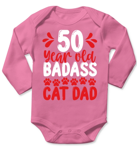 50 Year Old Cat Dad Funny Cat Father 50th Birthday Long Sleeve Baby One-Piece