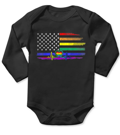 American Flag Heartbeat Lgbt Rainbow shirt Long Sleeve Baby One-Piece