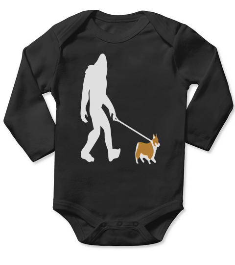 Bigfoot Walking Corgi Dog Shirt, Funny Cute Sasquatch Gift Long Sleeve Baby One-Piece