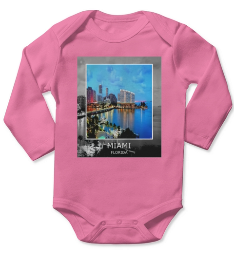 Graphic Summer City Text Phrase Miami Florida T-shirt Long Sleeve Baby One-Piece