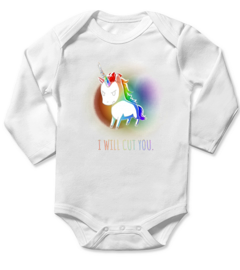 I Will Cut You Rainbow Unicorn Long Sleeve Baby One-Piece