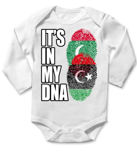 Maldivian And Libyan Mix Heritage DNA Flag Long Sleeve Baby One-Piece