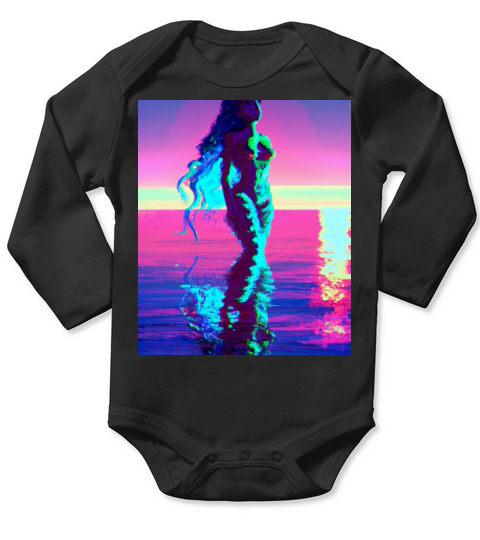 Mermaid Portrait Vaporwave Outrun 80s Reflecting Long Sleeve Baby One-Piece