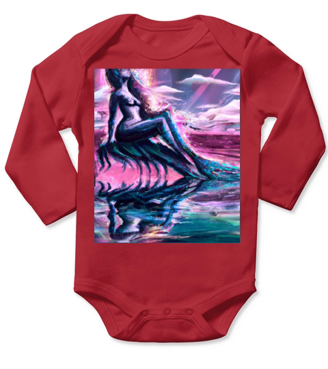 Mermaid Portrait Vaporwave Outrun 80s Reflecting Long Sleeve Baby One-Piece