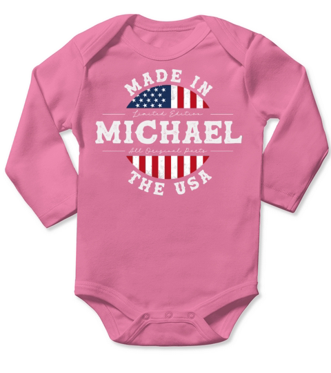 Michael Name Patriotic American Made in The USA Long Sleeve Baby One-Piece