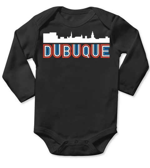 Red White Blue Retro Dubuque Iowa Skyline Long Sleeve Baby One-Piece