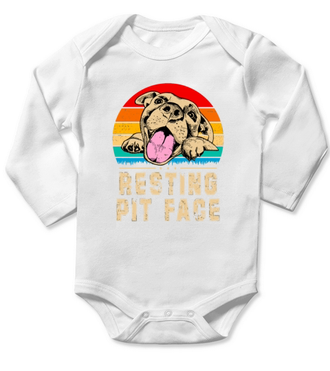 Resting Pit Face Funny Pitbull Dog Lover Vintage C Long Sleeve Baby One-Piece