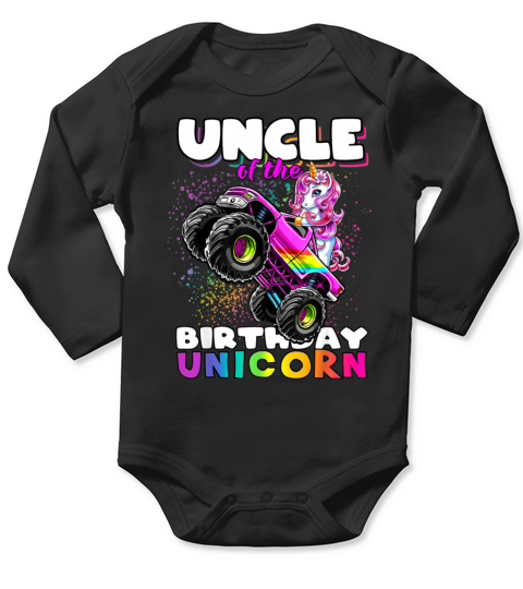Uncle of the Birthday Unicorn Monster Truck Long Sleeve Baby One-Piece