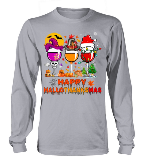 Happy Hallothanksmas Wine Glasses Santa Pumpkin Long sleeved Unisex