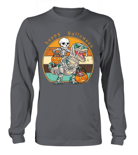 Happy Halloween Skeleton Riding Dinosaur Vintage Long sleeved Unisex