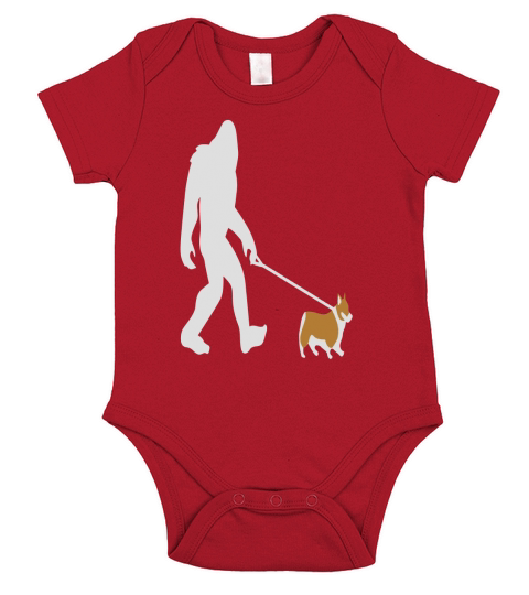 Bigfoot Walking Corgi Dog Shirt, Funny Cute Sasquatch Gift Short Sleeve Baby One-Piece