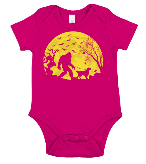 Bigfoot Walking Golden Retriever Funny Halloween Short Sleeve Baby One-Piece