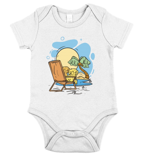 Golden retrievers in beach chair Funny Short Sleeve Baby One-Piece